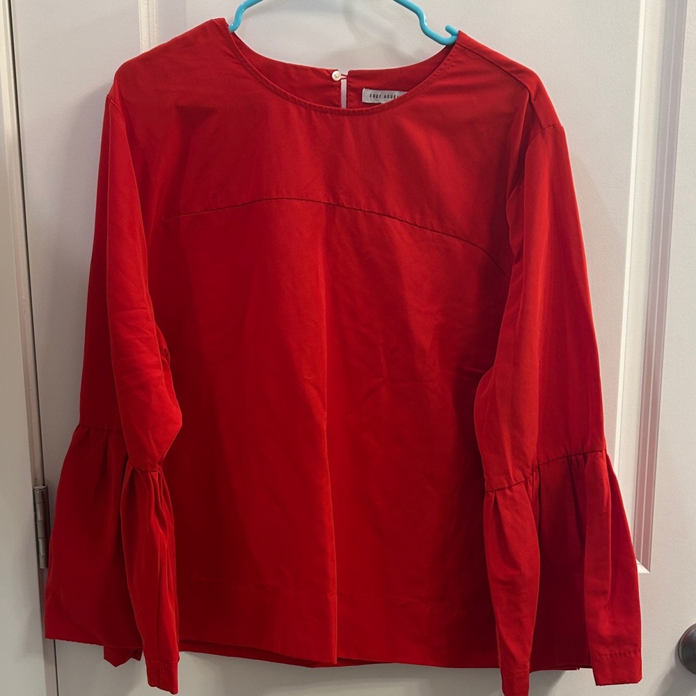 Elegant Red Blouse with Flared Sleeves